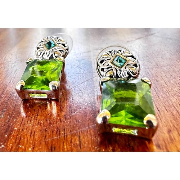 Vintage Green Glass Earrings Square Design St Patrick's Day Party Parade… - Picture 2 of 12